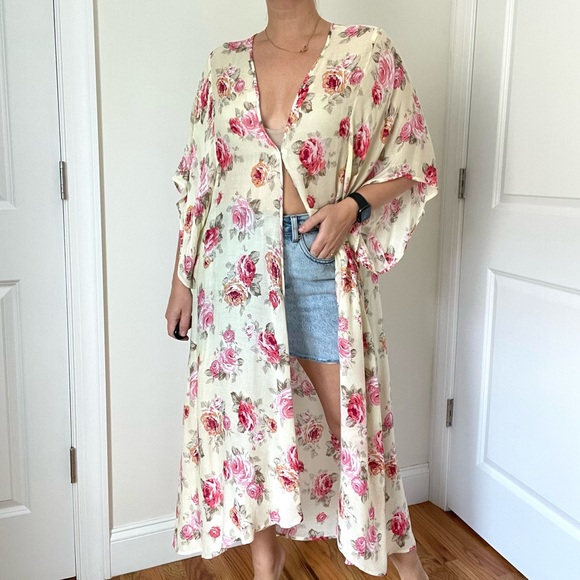 Forever 21 Printed Maxi Length Beach Cover Up  / Kimono - Picture 2 of 9